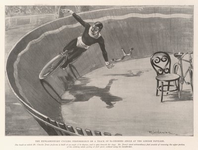 Den ekstraordinære cykelpræstation på en bane med 60 graders vinkel i London Pavilion af Ralph Cleaver